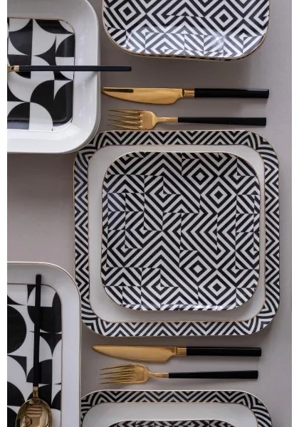 26-dielna jedálenská súprava z kvalitného porcelánu – biela/čierna