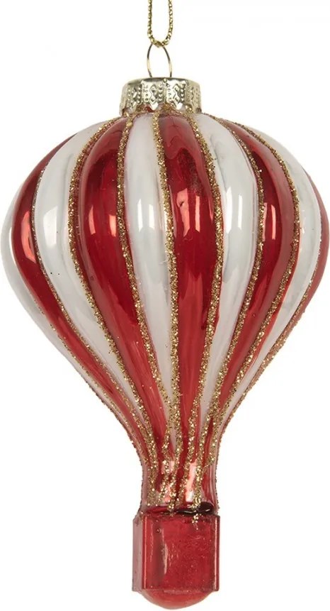Červeno-biela sklenená vianočná ozdoba teplovzdušný balón – Ø 6*9 cm