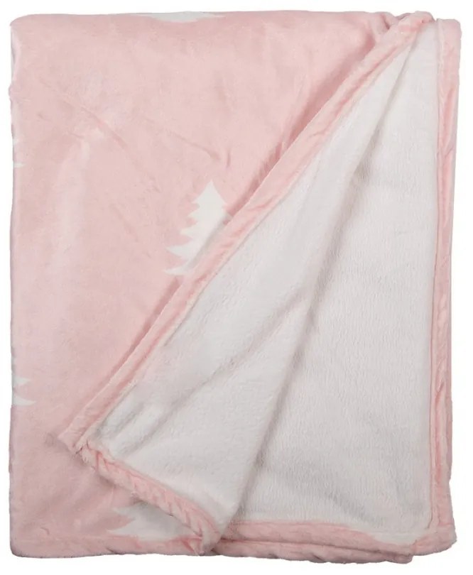 Ružový plyšový pléd so stromčekmi Snowy Tree - 130*170 cm