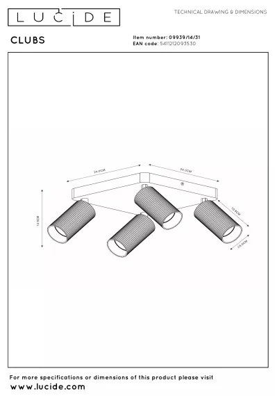 Lucide 09939/14/31 - Bodové svietidlo CLUBS 4xGU10/40W/230V biela