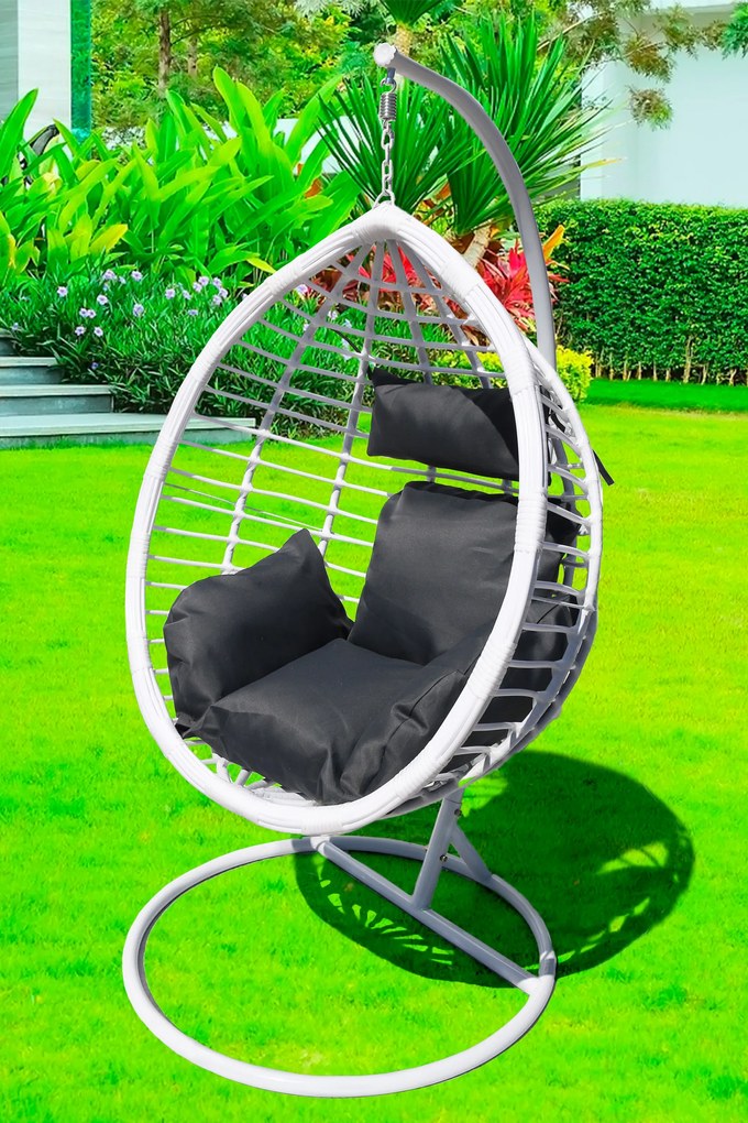 Závesné kreslo 04 biele so sivou poduškou