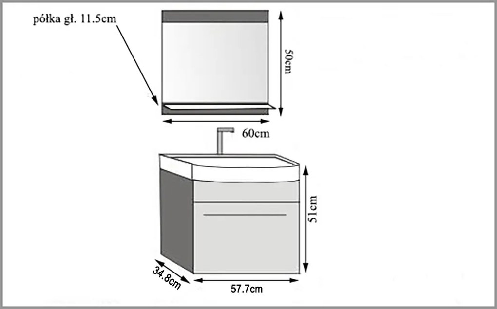 Kúpeľňový nábytok Belini šedý lesk / šedý mat + umývadlo + zrkadlo ROD PM 1/0/W/SSR/0/ZW
