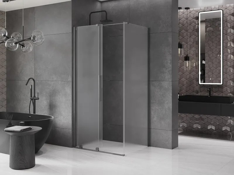Mexen Velar, sprchový kút s posuvnými dverami 130 x 85 cm, 8mm sklo námraza, grafit brúsený, 871-130-085-31-66