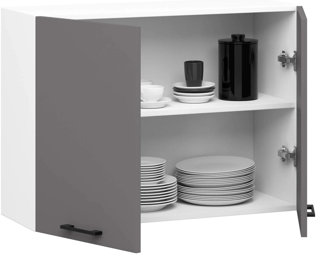 Závesná kuchynská skrinka OLIVIE 80x58 cm 01 matná biela/matná grafitovo šedá
