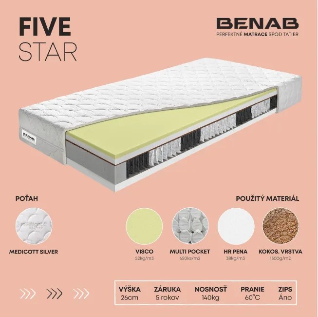 BENAB® Taštičkový matrac FIVE STAR 195x80 cm