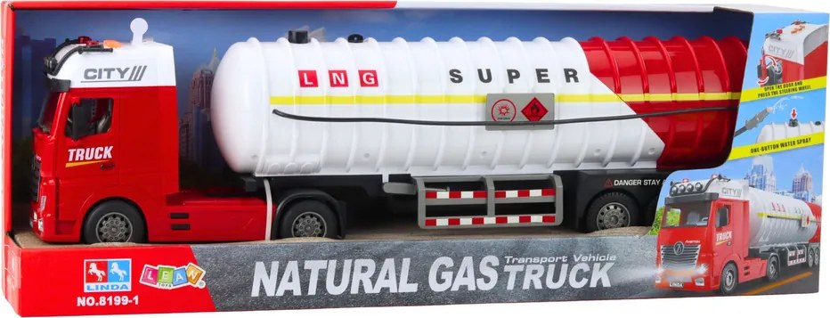 LEAN Toys Nákladné auto cisterna – čerpanie vody, svetlá, zvuky, bielo-červené