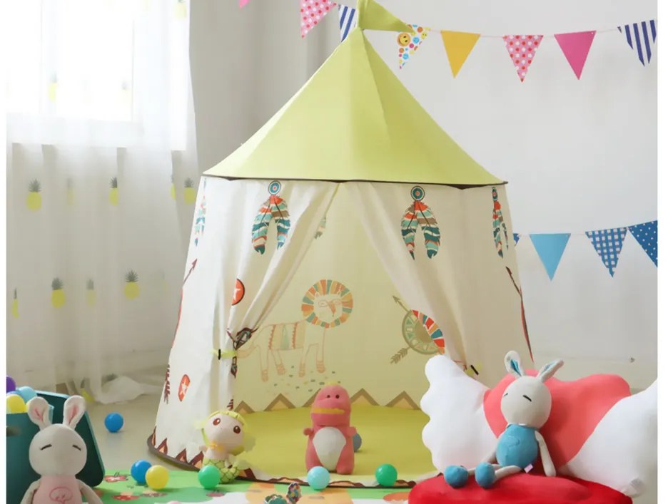 LEAN TOYS Indiánsky stan pre deti Teepee 125 cm  - béžový