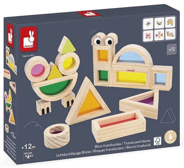 Drevená senzorická hra – bloky a predlohy – 12 ks