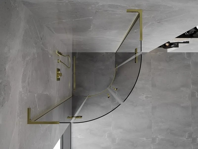 Mexen Mist L, štvrťkruhový sprchový kút s 2-krídlovými dverami, 90 x 90 cm, číre sklo, zlatý lesklý profil, 8A33L-090-090-50-00