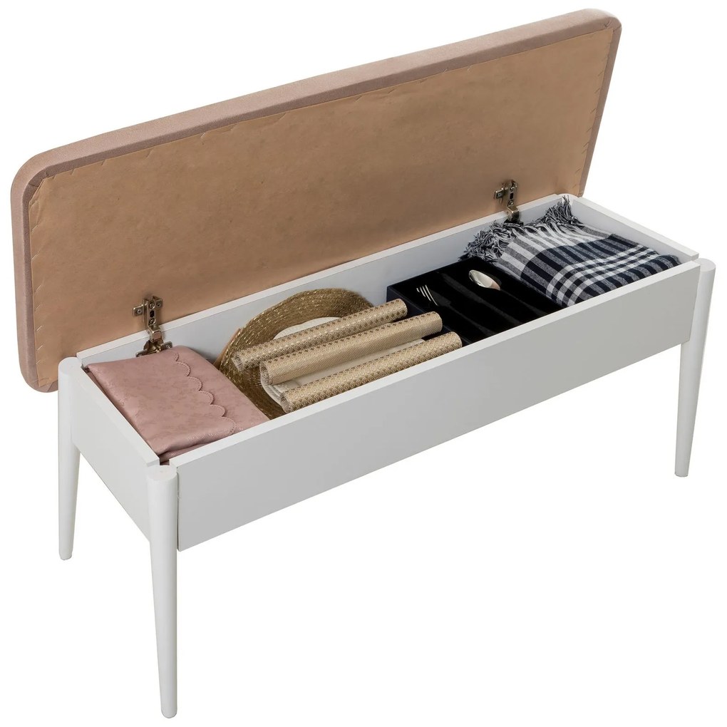 Lavica VINA s úložným priestorom 110 cm biela/béžová