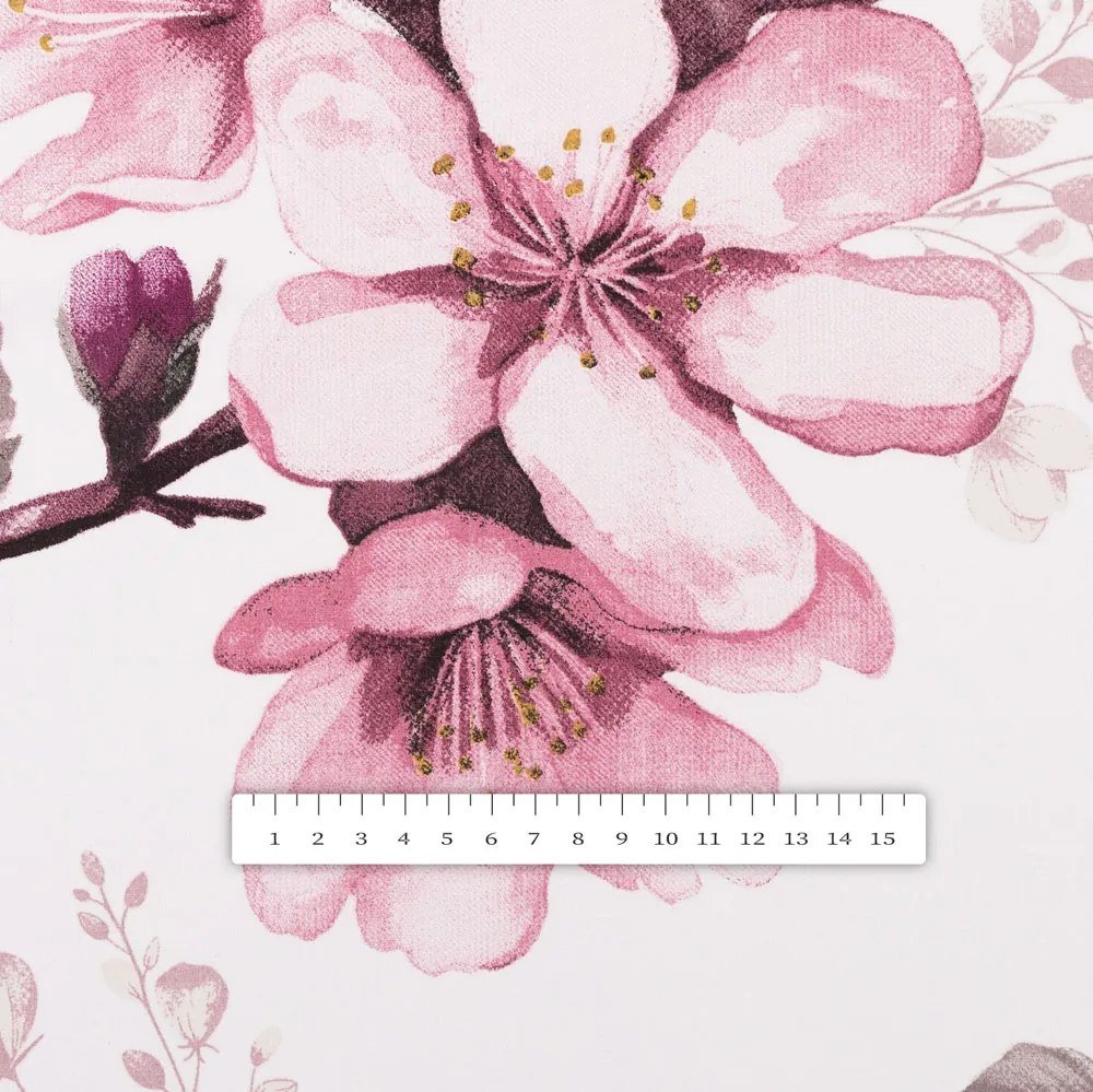 Biante Bavlnený oválny obrus Sandra SA-583 Ružové kvety s vetvičkami na bielom 140x220 cm