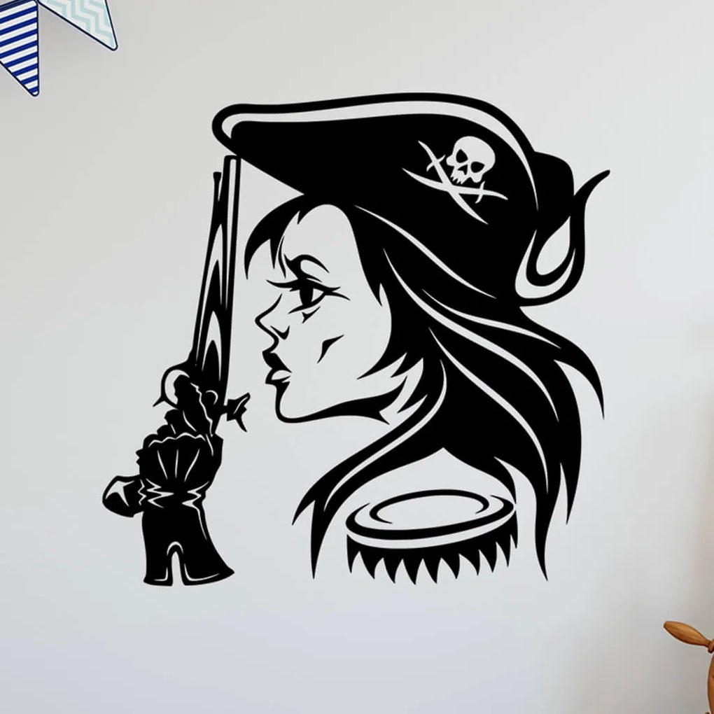 Veselá Stena Samolepka Hlava Pirátky Farba: modrá, Veľkosť: 100 x 100 cm