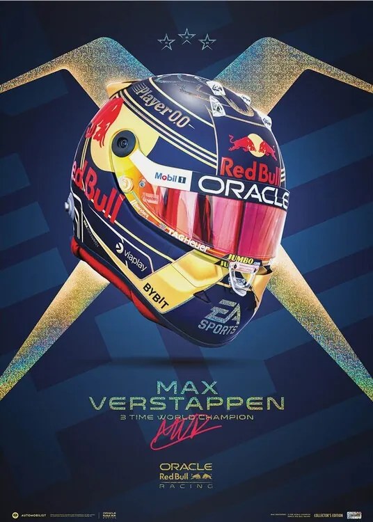 Umelecká tlač Oracle Red Bull Racing - Max Verstappen - Helmet - Champion - 2023, Automobilist