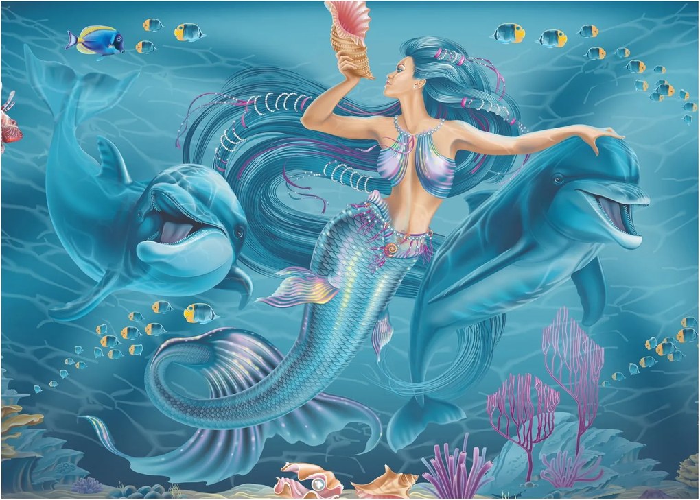 Obraz - Morská víla s delfínmi (70x50 cm)