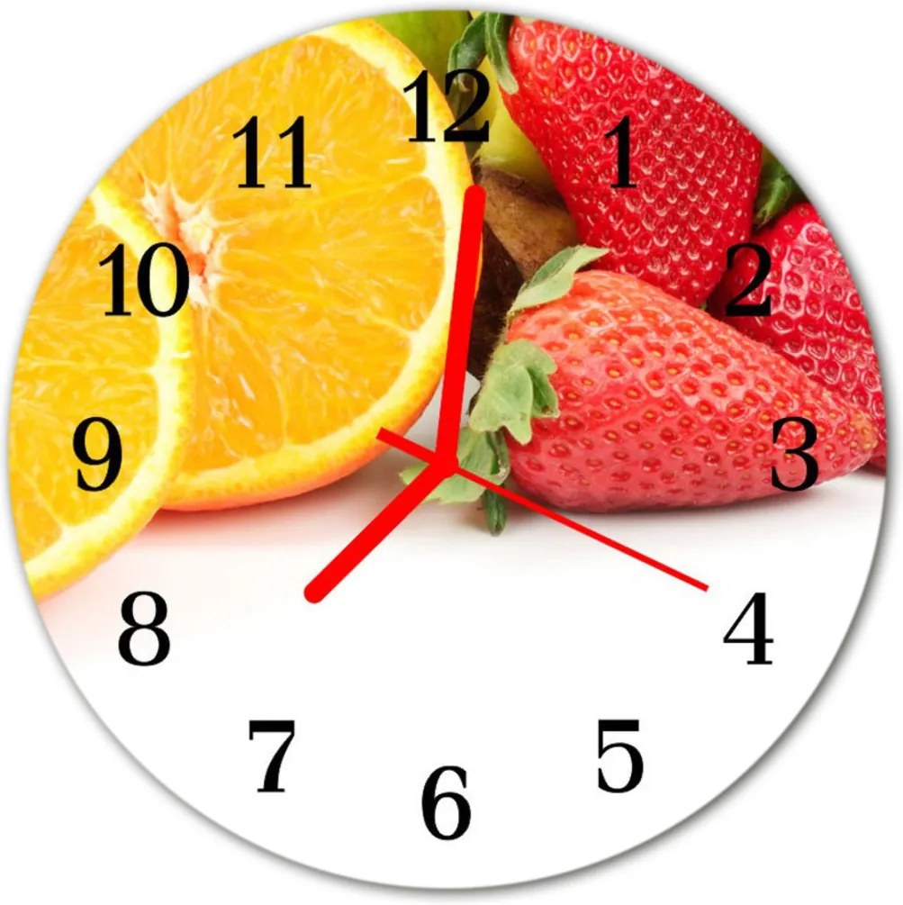Sklenené hodiny okrúhle  ovocie