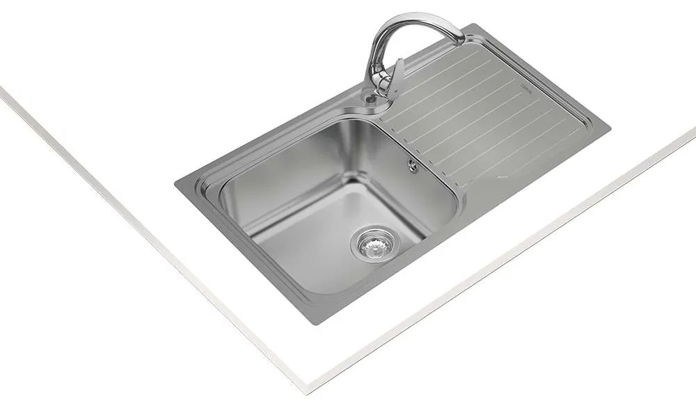 TEKA Classic 1B 1D X MLN nerezový drez s odkvapávaciou plochou, obojstranný, horná montáž, 860 x 500 mm, oceľ nerezová leštená mikrolinen, 10119057