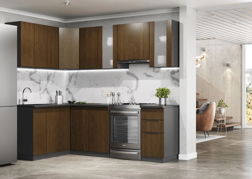 Rohová kuchynská linka MARKERA, orech/antracit