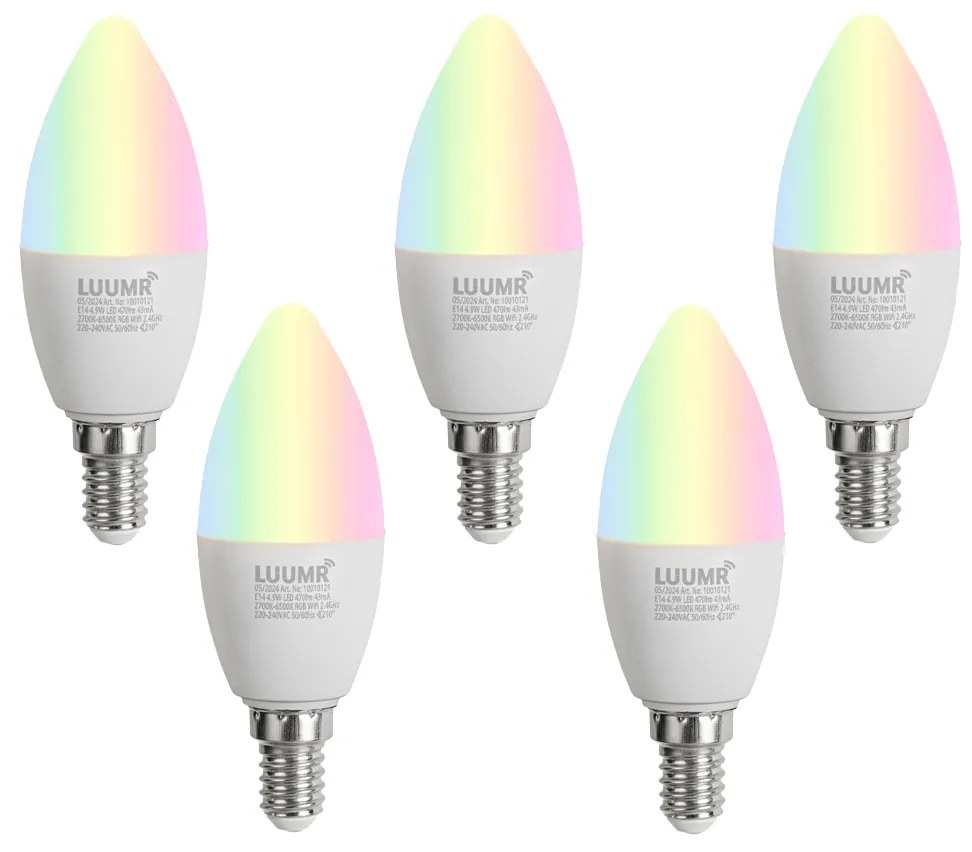 Sada 5 inteligentných LED žiaroviek E14 C37 Opal RGBW 4.9W 470 lm 2700-6500K