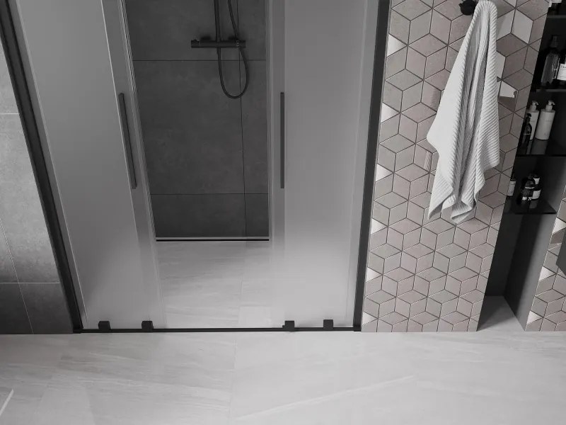 Mexen Velar L Duo, posuvné sprchové dvere do otvoru 140 cm, 8mm sklo námraza, čierna matná, 871-140-003-32-70