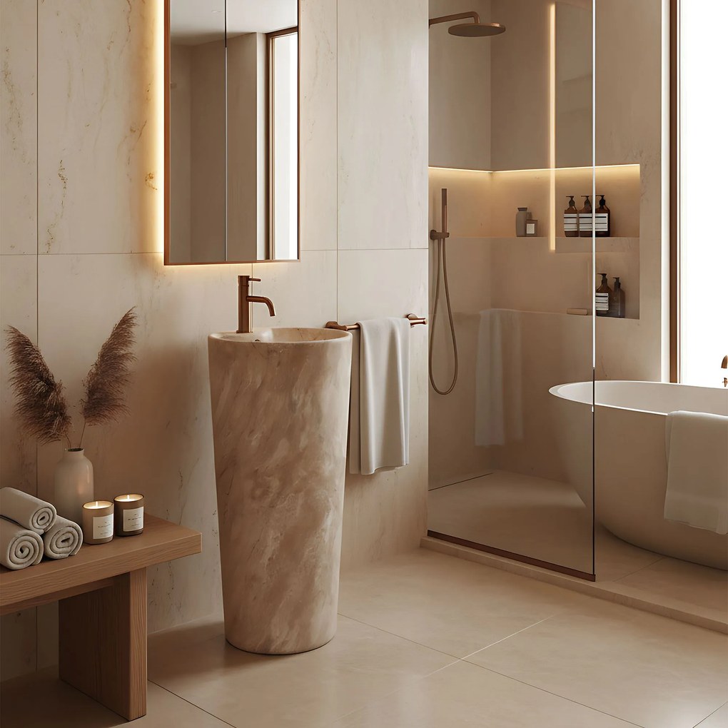 Rea Blanka Savana Matt, voľne stojace umývadlo 40x40x85 cm, imitácia kameňa, REA-U3615