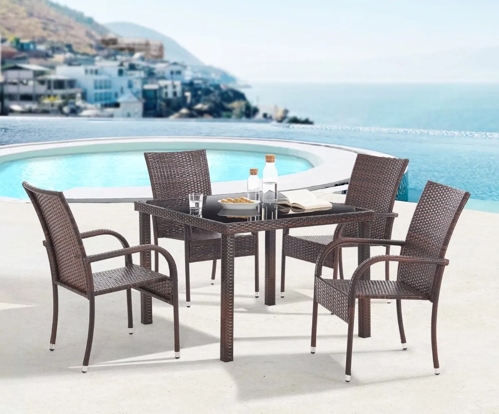 5dielny záhradný jedálenský ratanový set BestBerg Capri BBRF-17785BR / hnedá
