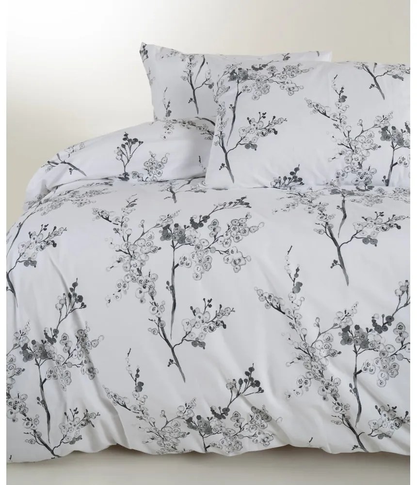Biele/sivé obliečky na jednolôžko z bavlny Renforcé 140x200 cm White Floral – Mila Home Luxury