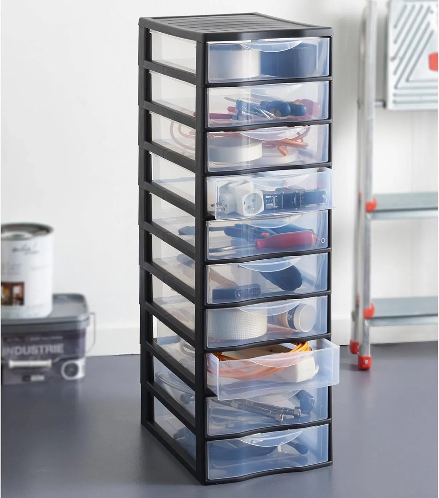 Úložný box s 10 zásuvkami, antracit, OFFICEMIX A4 10A