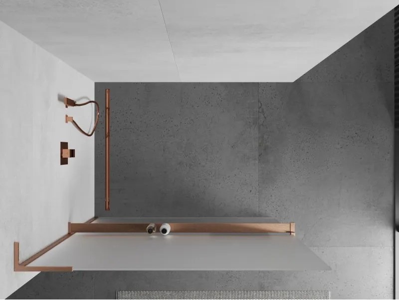 Mexen Kioto+ L, sprchová zástena Walk-In s poličkou a vešiakom 70 x 200 cm, 8mm sklo námraza, medený matný profil, 800-070-123-65-30