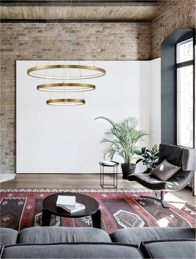 Nova Luce závesné svietidlo Empatia Led 108W 3000K mosadz 807+600+395x2000mm