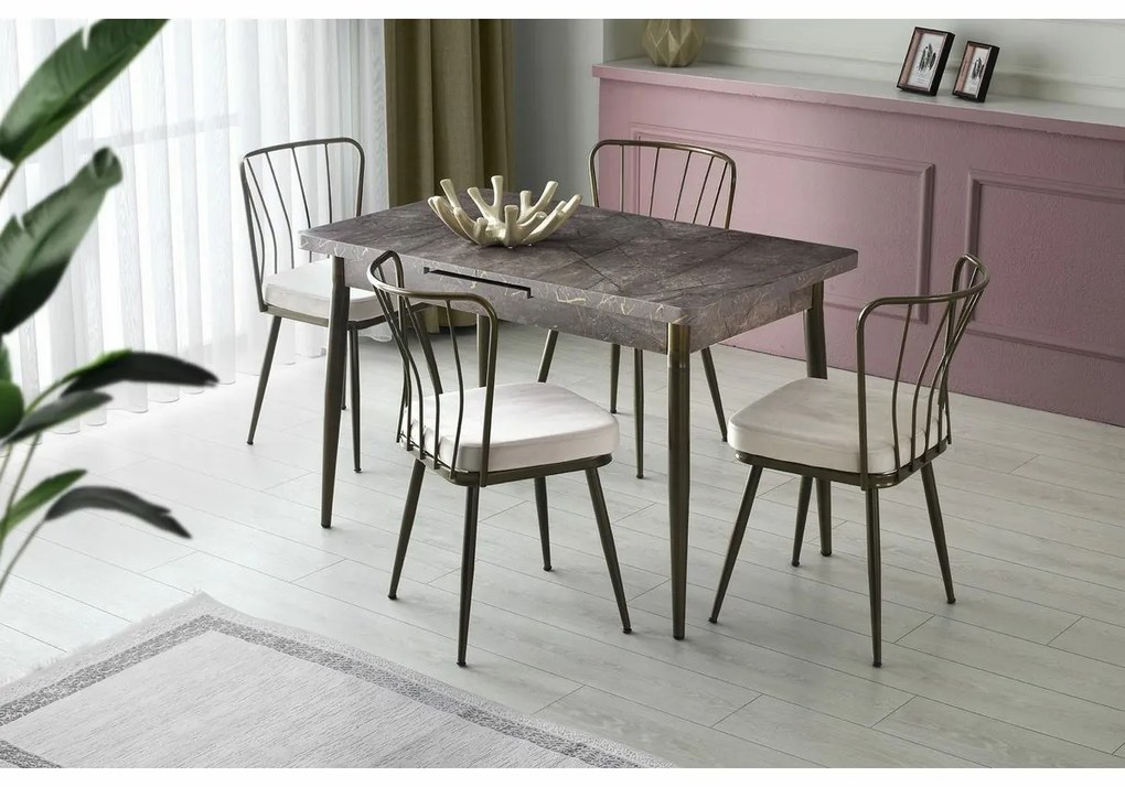 Súprava jedálenských stoličiek Yildiz Cream and Brown, 4 ks, 4 ks