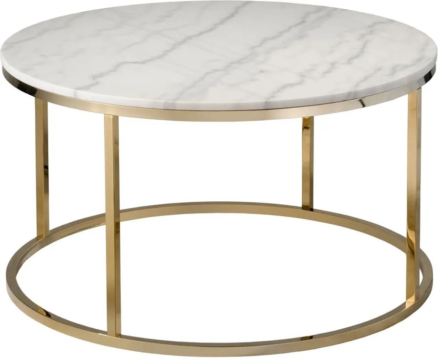 Biely mramorový konferenčný stolík s podnožou v zlatej farbe RGE Accent, ⌀ 85 cm
