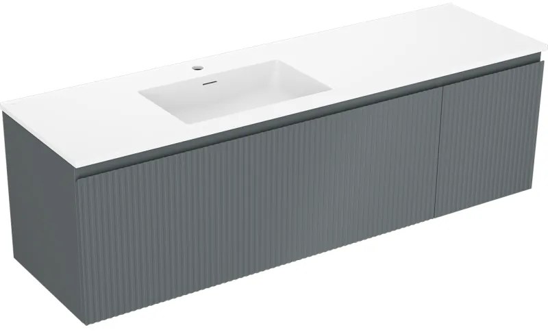 Mexen Rivel, kúpeľňová skrinka 160 cm s umývadlom Otis vľavo, 1S, 1D, drážkovaná, grafitová matná/biela matná, 91A23-16047-3-BBFF66-W18L01