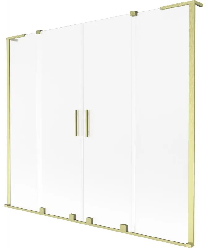 Mexen Velar L Duo, 2-krídlová posuvná vaňová zástena 200 x 150 cm, 8mm sklo námraza, zlatá matná, 896-200-003-32-55
