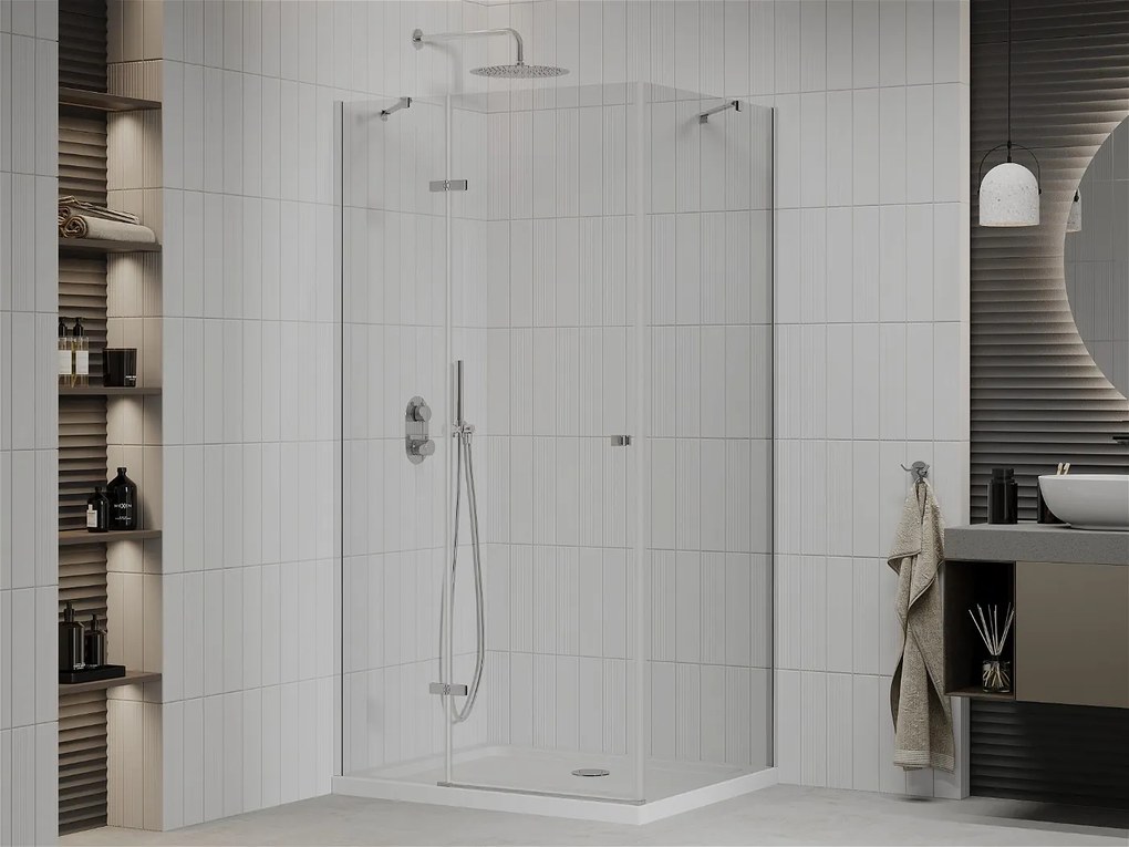 Mexen Roma, sprchovací kút 90 (dvere) x 80 (stena) cm, 6mm číre sklo, chrómový profil + slim sprchová vanička 5cm, 854-090-080-01-00-4010