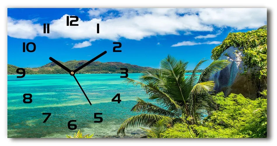 Vodorovné Sklenené hodiny na stenu Pobrežie Seychely pl_zsp_60x30_f_93632488