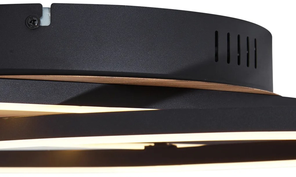 Stropné svietidlo čierne s orechovým drevom vrátane LED 3-krokové stmievateľné 2-svetelné - Kane