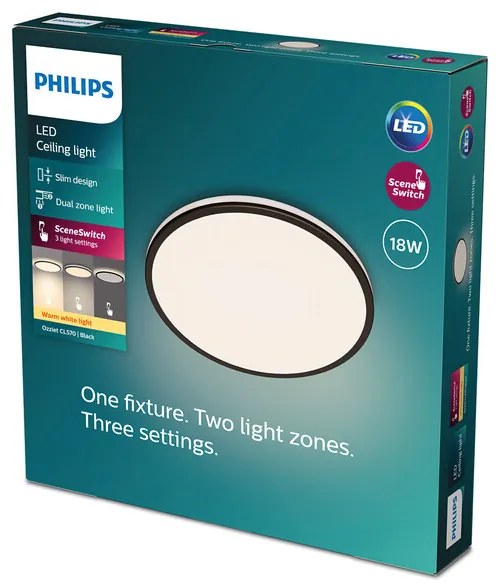 Philips 8719514431928 Stropné svietidlo OZZIET LED 18W, 2700K, 1800lm, IP20, čierna