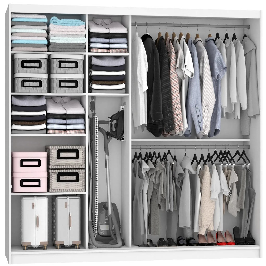 Šatníková skriňa 133 cm Belini biely mat / čierny lesk posuvnými dverami  BH SZP1/3/W/WI/5B/HI