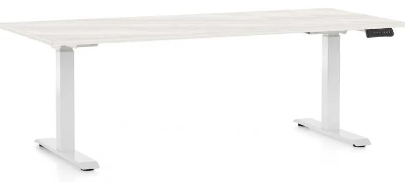 Výškovo nastaviteľný stôl OfficeTech C, 180 x 80 cm, biela podnož, biely jaseň
