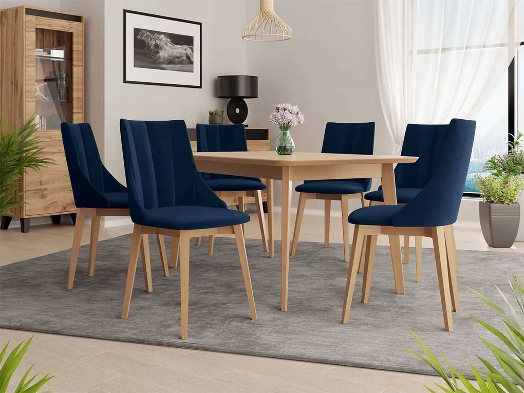 Rozkladací stôl Botiler 140x80 so 6 stoličkami ST97 07, Farby: natura, Farby: čierny, Potah: Magic Velvet 2219