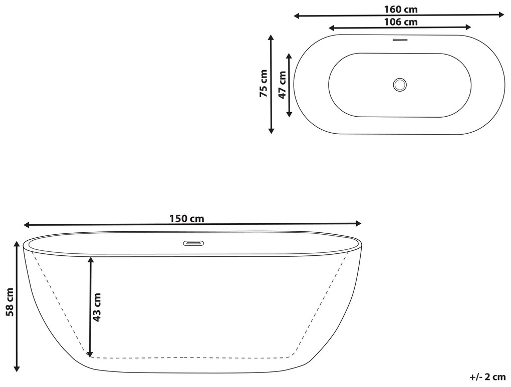 Voľne stojaca vaňa 160 x 75 cm čierna CARRERA Beliani