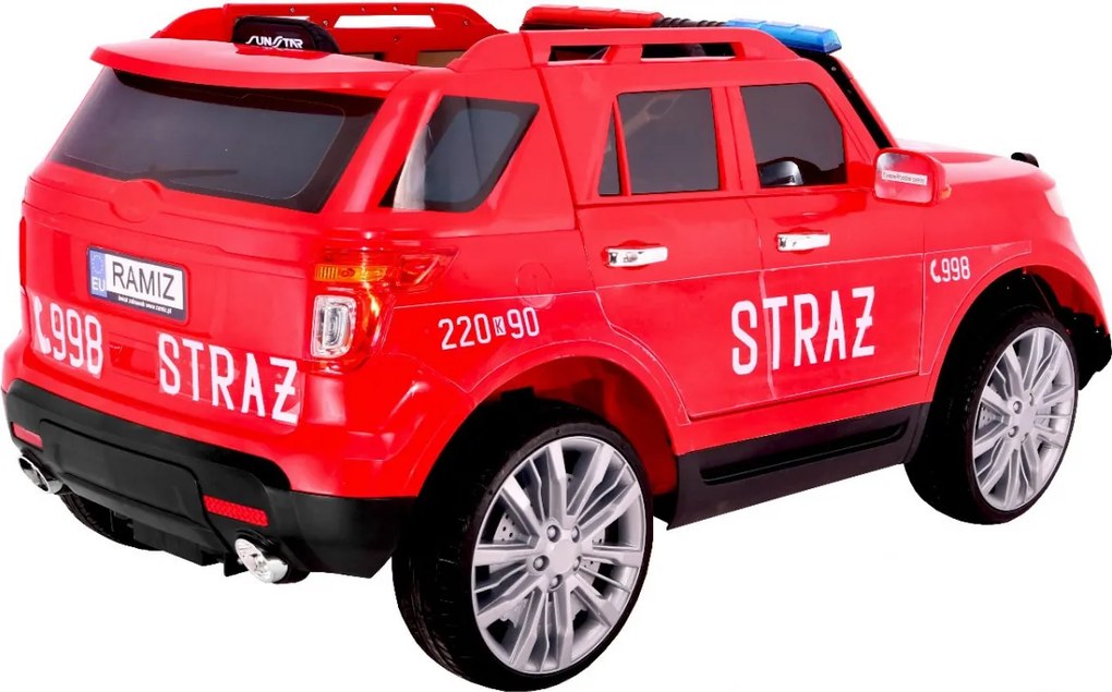Ramiz Hasičský vozík SUV na batérie pre deti + sirény + svetlá + megafón + diaľkové ovládanie