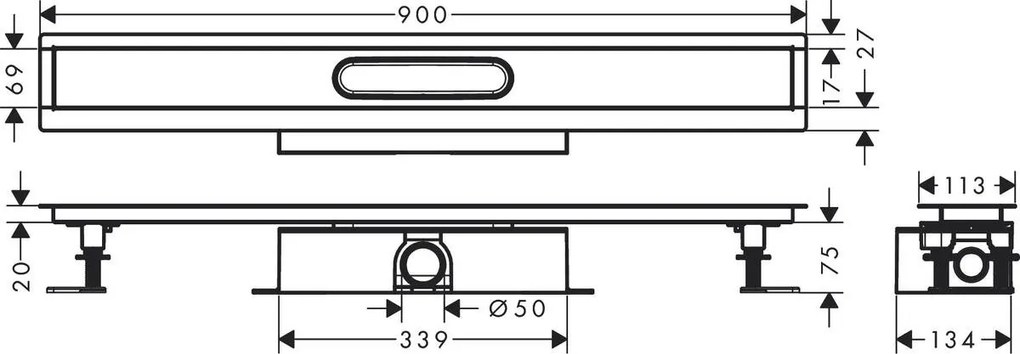 Hansgrohe uBox universal, úplná sada pre štandardnú inštaláciu - 900 pre vrchné sady sprchových žľabov, HAN-56025180