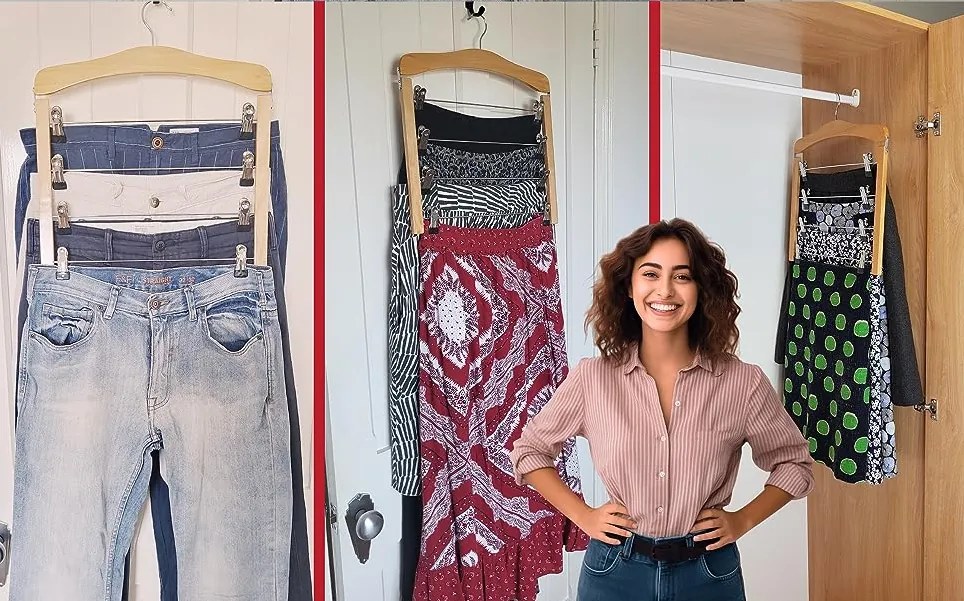 Zeller Present Drevený vešiak s klipmi na nohavice a sukne, 4 úrovne