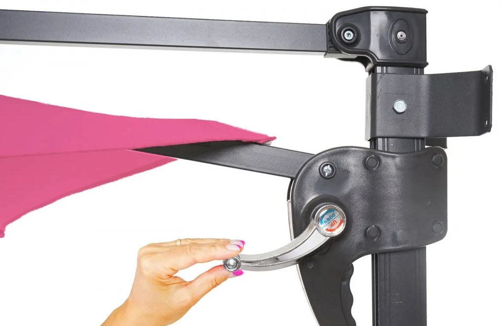 Nástenný slnečník Casoria 3 m polyester hliník/oceľ - ružovo-červená