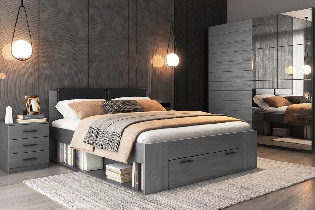 Posteľ 160x200 s čalúneným čelom Galaxy 51 - Dub carbon