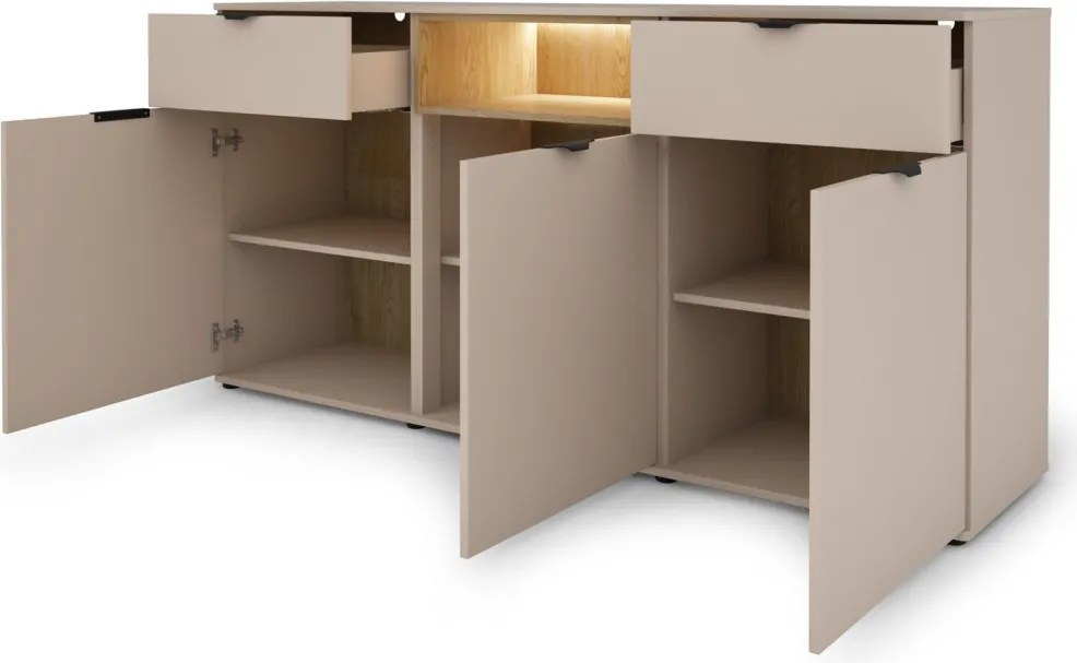 Široká komoda Avola, 180 cm, béžová kašmír/dub cremona