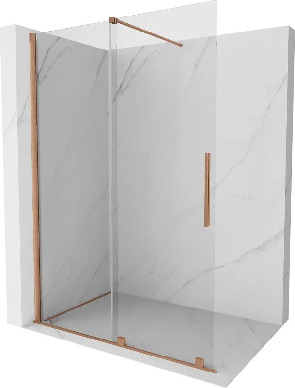 Mexen Velar, posuvné dvere do otvoru typ Walk-In 130 cm, 8mm číre sklo, medená matná, 871-130-000-03-65