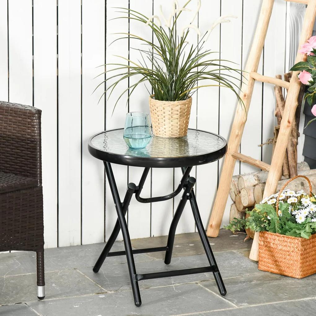 Outsunny Záhradný stolík so sklenenou doskou, Ø 45 cm