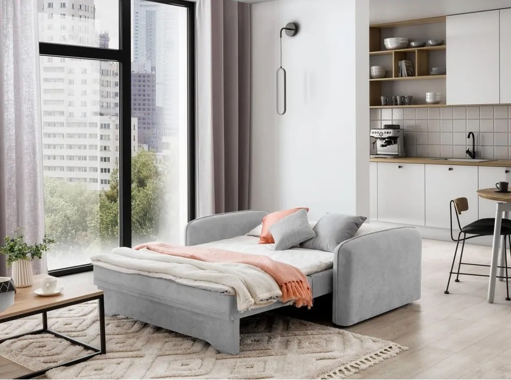 Svetlosivá ženilková rozkladacia/s úložným priestorom pohovka 155 cm Laine – ELTAP